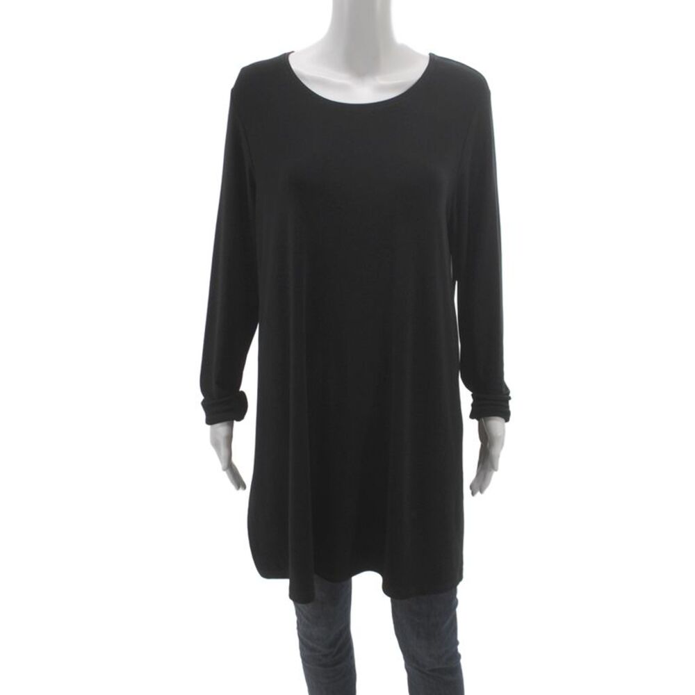 Sympli Womens Black Polyester Scoop Neck Long Sleeve Tunic Pullover Size 16